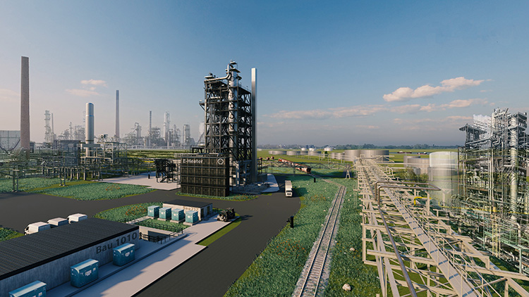 3D rendering of base oil production unit at Shell's Energy and Chemicals Park.